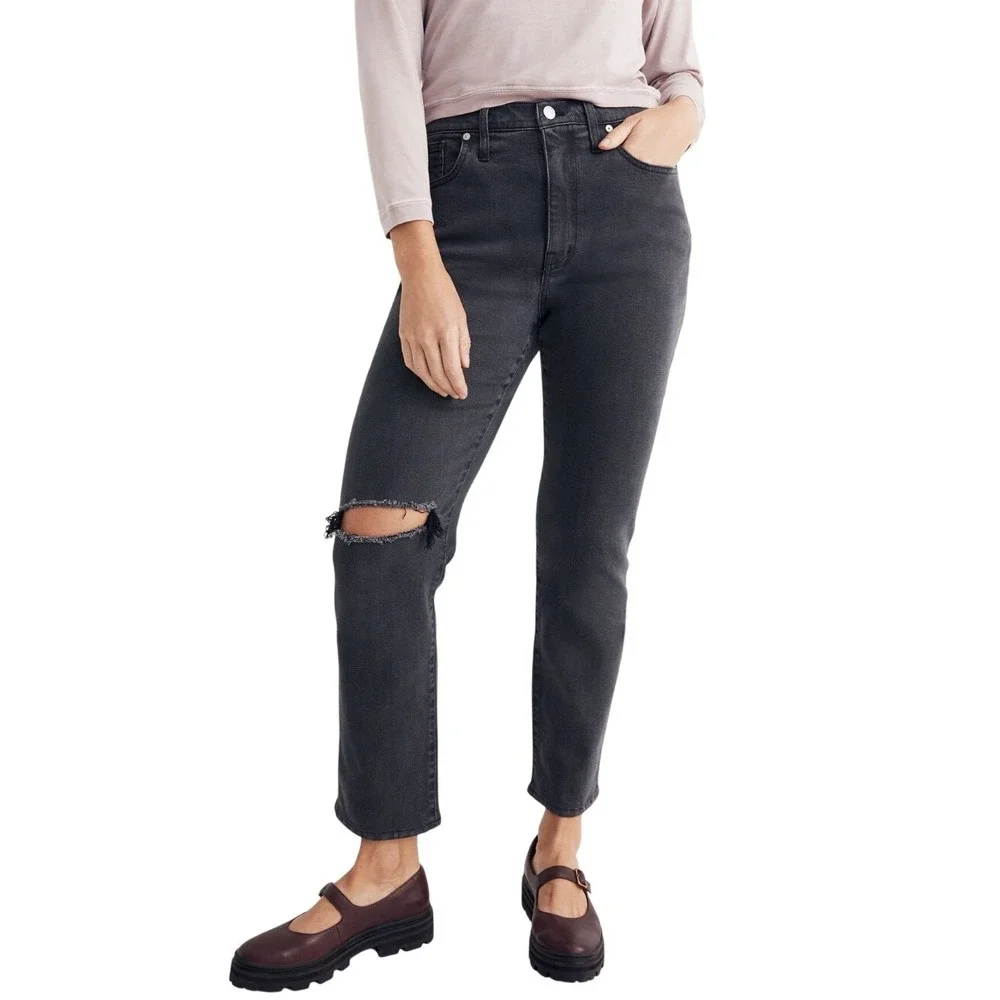 2 for $20 Madewell Girljean Adolpha Black Wash Denim Ripped Knee Womens Size 27